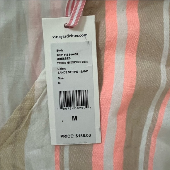 NEW Vineyard Vines Dress Medium Striped V Neck Striped Dress Sand Summer $189 - Picture 9 of 11
